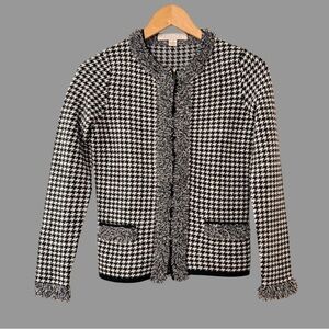 Belford Vintage Black/White Gingham Long Sleeve Zip Up Cashmere Sweater XS($300)